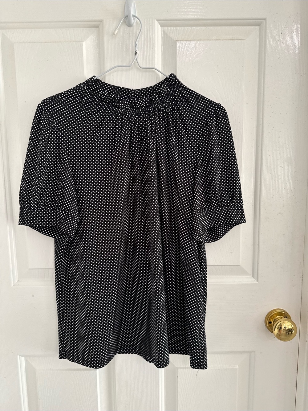 Adrianna Papell Black Blouse with White Polka Dots
